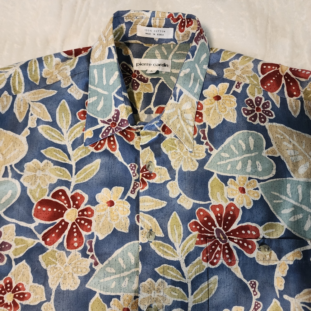 Pierre Cardin Tropical Shirt Size Large Short‎ Sleeve with Pocket